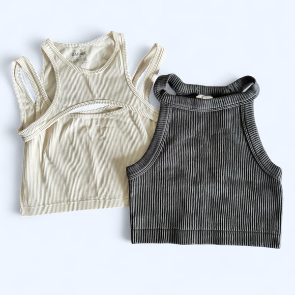 Tops - Bundle of Cream and Dark Gray Cropped  tank tops
